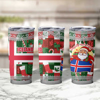 Iceland Christmas Tumbler Cup with Green & Red Candy Cane Pattern Santa Claus and National Flag Motif - Wonder Print Shop