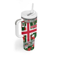 Iceland Christmas Tumbler With Handle with Green & Red Candy Cane Pattern Santa Claus and National Flag Motif - Wonder Print Shop