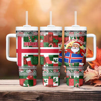 Iceland Christmas Tumbler With Handle with Green & Red Candy Cane Pattern Santa Claus and National Flag Motif - Wonder Print Shop
