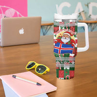 Iceland Christmas Tumbler With Handle with Green & Red Candy Cane Pattern Santa Claus and National Flag Motif - Wonder Print Shop