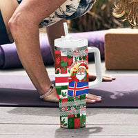 Iceland Christmas Tumbler With Handle with Green & Red Candy Cane Pattern Santa Claus and National Flag Motif - Wonder Print Shop