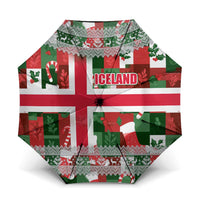 Iceland Christmas Umbrella with Green & Red Candy Cane Pattern Santa Claus and National Flag Motif - Wonder Print Shop