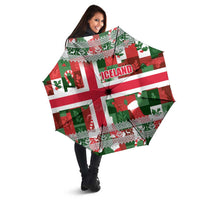 Iceland Christmas Umbrella with Green & Red Candy Cane Pattern Santa Claus and National Flag Motif - Wonder Print Shop