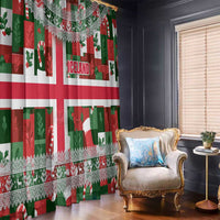 Iceland Christmas Window Curtain with Green & Red Candy Cane Pattern Santa Claus and National Flag Motif - Wonder Print Shop