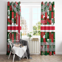 Iceland Christmas Window Curtain with Green & Red Candy Cane Pattern Santa Claus and National Flag Motif - Wonder Print Shop