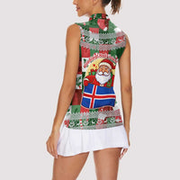 Iceland Christmas Women Sleeveless Polo Shirt with Green & Red Candy Cane Pattern Santa Claus and National Flag Motif - Wonder Print Shop