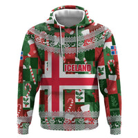 Iceland Christmas Zip Hoodie with Green & Red Candy Cane Pattern Santa Claus and National Flag Motif - Wonder Print Shop