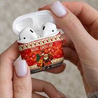 Native American Christmas AirPods Case with Red & Orange Geometric Pattern Santa Claus and Teepee Motif - Wonder Print Shop