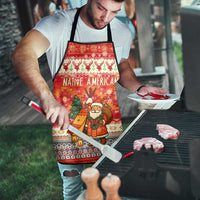 Native American Christmas Apron with Red & Orange Geometric Pattern Santa Claus and Teepee Motif - Wonder Print Shop