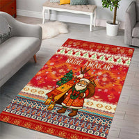 Native American Christmas Area Rug with Red & Orange Geometric Pattern Santa Claus and Teepee Motif - Wonder Print Shop