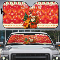 Native American Christmas Auto Sun Shade with Red & Orange Geometric Pattern Santa Claus and Teepee Motif - Wonder Print Shop