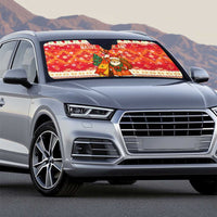 Native American Christmas Auto Sun Shade with Red & Orange Geometric Pattern Santa Claus and Teepee Motif - Wonder Print Shop