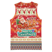 Native American Christmas Basketball Jersey with Red & Orange Geometric Pattern Santa Claus and Teepee Motif - Wonder Print Shop