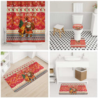 Native American Christmas Bathroom Set with Red & Orange Geometric Pattern Santa Claus and Teepee Motif - Wonder Print Shop