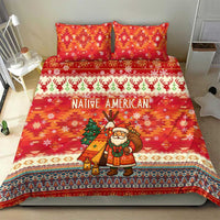 Native American Christmas Bedding Set with Red & Orange Geometric Pattern Santa Claus and Teepee Motif - Wonder Print Shop