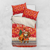 Native American Christmas Bedding Set with Red & Orange Geometric Pattern Santa Claus and Teepee Motif - Wonder Print Shop
