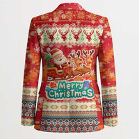 Native American Christmas Blazer with Red & Orange Geometric Pattern Santa Claus and Teepee Motif - Wonder Print Shop