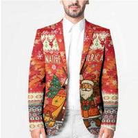 Native American Christmas Blazer with Red & Orange Geometric Pattern Santa Claus and Teepee Motif - Wonder Print Shop