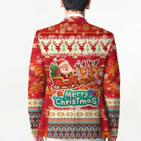Native American Christmas Blazer with Red & Orange Geometric Pattern Santa Claus and Teepee Motif - Wonder Print Shop