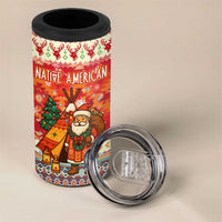 Native American Christmas 4 in 1 Can Cooler Tumbler with Red & Orange Geometric Pattern Santa Claus and Teepee Motif - Wonder Print Shop
