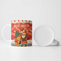 Native American Christmas Ceramic Mug with Red & Orange Geometric Pattern Santa Claus and Teepee Motif - Wonder Print Shop