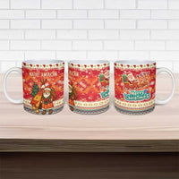 Native American Christmas Ceramic Mug with Red & Orange Geometric Pattern Santa Claus and Teepee Motif - Wonder Print Shop