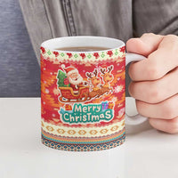Native American Christmas Ceramic Mug with Red & Orange Geometric Pattern Santa Claus and Teepee Motif - Wonder Print Shop