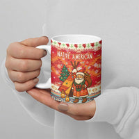 Native American Christmas Ceramic Mug with Red & Orange Geometric Pattern Santa Claus and Teepee Motif - Wonder Print Shop