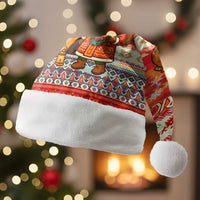 Native American Christmas Santa Hat with Red & Orange Geometric Pattern Santa Claus and Teepee Motif - Wonder Print Shop