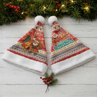 Native American Christmas Santa Hat with Red & Orange Geometric Pattern Santa Claus and Teepee Motif - Wonder Print Shop