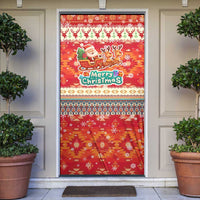 Native American Christmas Door Cover with Red & Orange Geometric Pattern Santa Claus and Teepee Motif - Wonder Print Shop