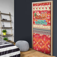 Native American Christmas Door Cover with Red & Orange Geometric Pattern Santa Claus and Teepee Motif - Wonder Print Shop