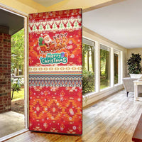 Native American Christmas Door Cover with Red & Orange Geometric Pattern Santa Claus and Teepee Motif - Wonder Print Shop
