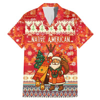 Native American Christmas Family Matching Mermaid Dress and Hawaiian Shirt with Red & Orange Geometric Pattern Santa Claus and Teepee Motif - Wonder Print Shop