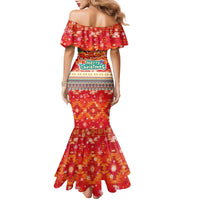 Native American Christmas Family Matching Mermaid Dress and Hawaiian Shirt with Red & Orange Geometric Pattern Santa Claus and Teepee Motif - Wonder Print Shop