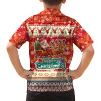 Native American Christmas Family Matching Off The Shoulder Long Sleeve Dress and Hawaiian Shirt with Red & Orange Geometric Pattern Santa Claus and Teepee Motif - Wonder Print Shop