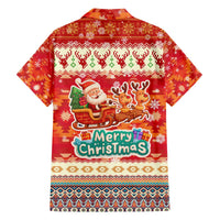 Native American Christmas Family Matching Off The Shoulder Long Sleeve Dress and Hawaiian Shirt with Red & Orange Geometric Pattern Santa Claus and Teepee Motif - Wonder Print Shop