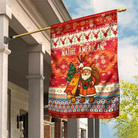 Native American Christmas Garden Flag with Red & Orange Geometric Pattern Santa Claus and Teepee Motif - Wonder Print Shop