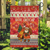 Native American Christmas Garden Flag with Red & Orange Geometric Pattern Santa Claus and Teepee Motif - Wonder Print Shop