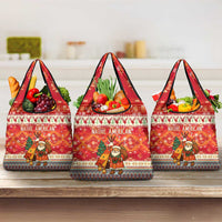 Native American Christmas Grocery Bag with Red & Orange Geometric Pattern Santa Claus and Teepee Motif - Wonder Print Shop