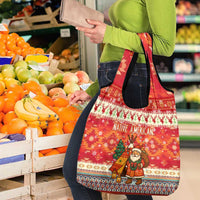 Native American Christmas Grocery Bag with Red & Orange Geometric Pattern Santa Claus and Teepee Motif - Wonder Print Shop