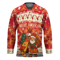 Native American Christmas Hockey Jersey with Red & Orange Geometric Pattern Santa Claus and Teepee Motif - Wonder Print Shop