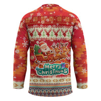 Native American Christmas Hockey Jersey with Red & Orange Geometric Pattern Santa Claus and Teepee Motif - Wonder Print Shop