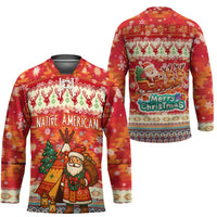 Native American Christmas Hockey Jersey with Red & Orange Geometric Pattern Santa Claus and Teepee Motif - Wonder Print Shop