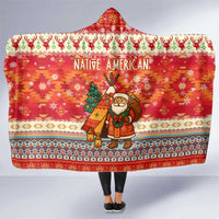 Native American Christmas Hooded Blanket with Red & Orange Geometric Pattern Santa Claus and Teepee Motif - Wonder Print Shop