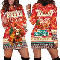 Native American Christmas Hoodie Dress with Red & Orange Geometric Pattern Santa Claus and Teepee Motif - Wonder Print Shop