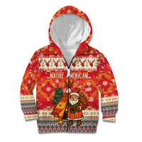 Native American Christmas Kid Hoodie with Red & Orange Geometric Pattern Santa Claus and Teepee Motif - Wonder Print Shop