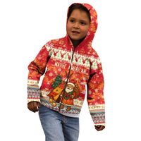 Native American Christmas Kid Hoodie with Red & Orange Geometric Pattern Santa Claus and Teepee Motif - Wonder Print Shop