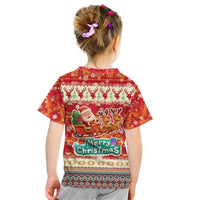 Native American Christmas Kid T Shirt with Red & Orange Geometric Pattern Santa Claus and Teepee Motif - Wonder Print Shop