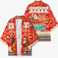 Native American Christmas Kimono with Red & Orange Geometric Pattern Santa Claus and Teepee Motif - Wonder Print Shop